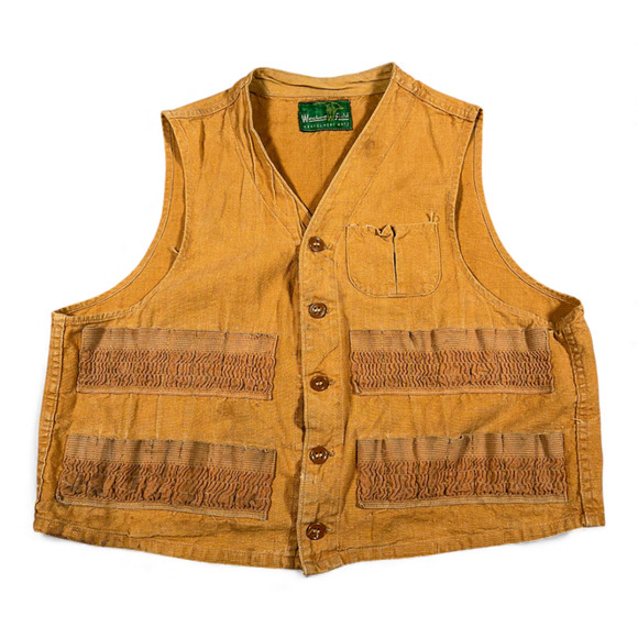 Vintage Montgomery Ward Hunting Vest Adult MEDIUM Brown Duck Canvas Heritage 50s - Picture 1 of 12